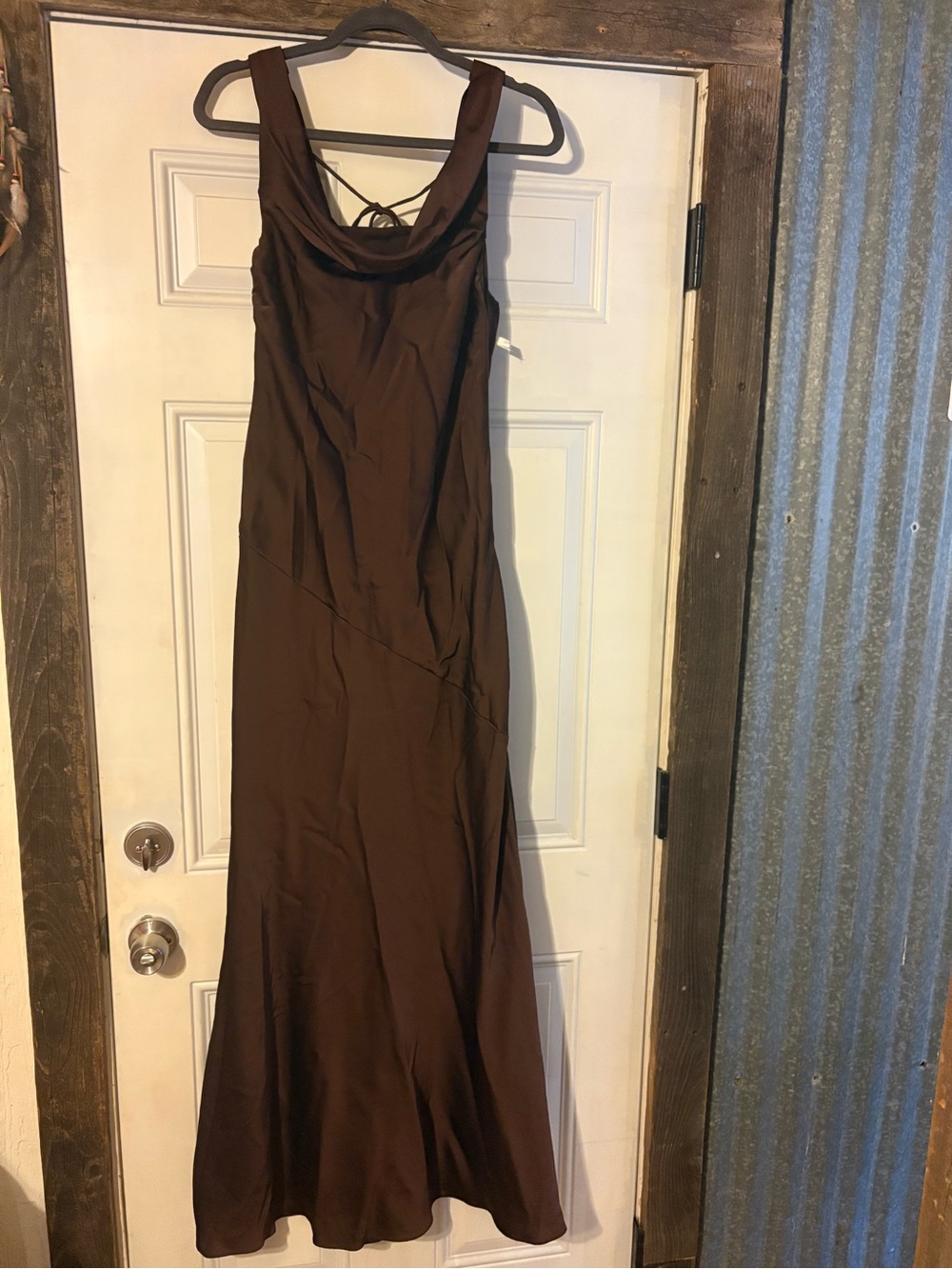 Azazie Brown Maxi Dress with Scoop Back